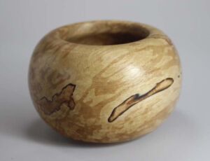 Part of Gratitude Series Woodturned, palm-sized gratitude bowl made from spalted birch; 2.75"x3.5" with Tung oil finish