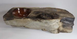 Part of Western Heritage Series Woodturned, decorative bowl made from historic cedar fencepost; 13.5"x 4.25"; finished with Minwax
