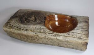 Part of Western Heritage Series Woodturned, decorative bowl made from historic cedar fencepost; 11"x2.75"; finished with Minwax