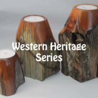 Made from historic prairie fenceposts Woodturned, trio of XL tealight candleholders, made from historic cedar fenceposts; range from about 6-9"; finished with Minwax